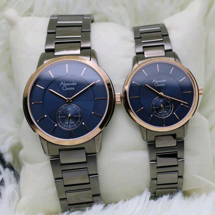 Jam Tangan Couple Alexandre Christie AC 8546 Grey List Rosegold Original