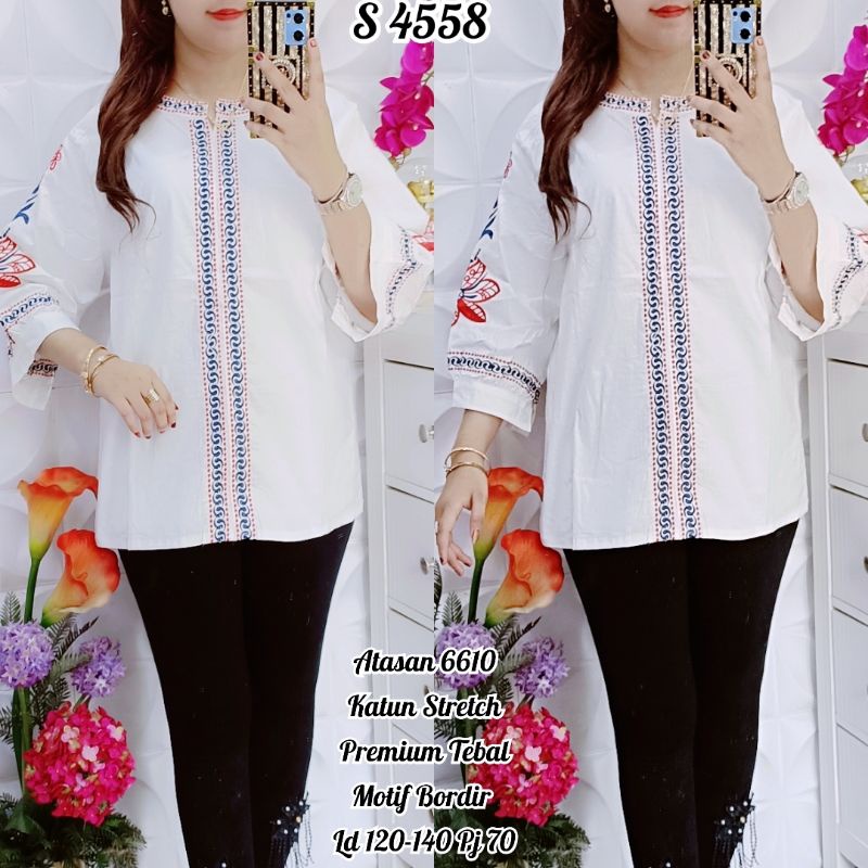 4558 Atasan Katun super cantik warna Putih Bordir