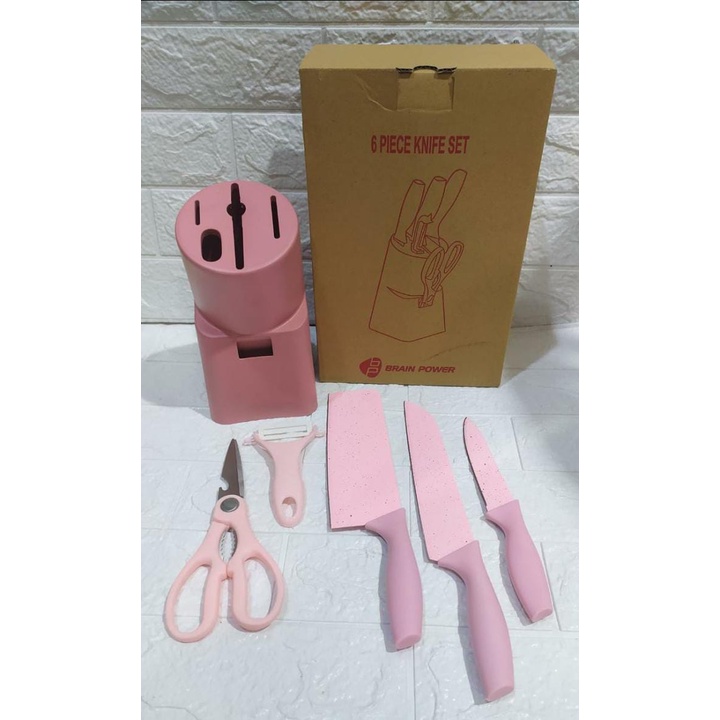 PISAU SET WARNA SET 6 IN 1 PISAU SET WARNA PASTEL DENGAN WADAH KITCHEN KNIFE