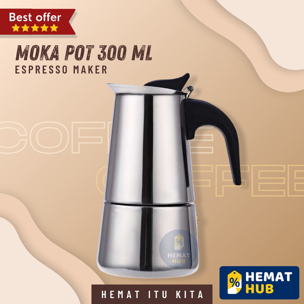 Moka Pot Coffee Maker Mokapot Alat Pembuat Peralatan Teko Kopi Manual Filter Drip 300 ml 6 Cup