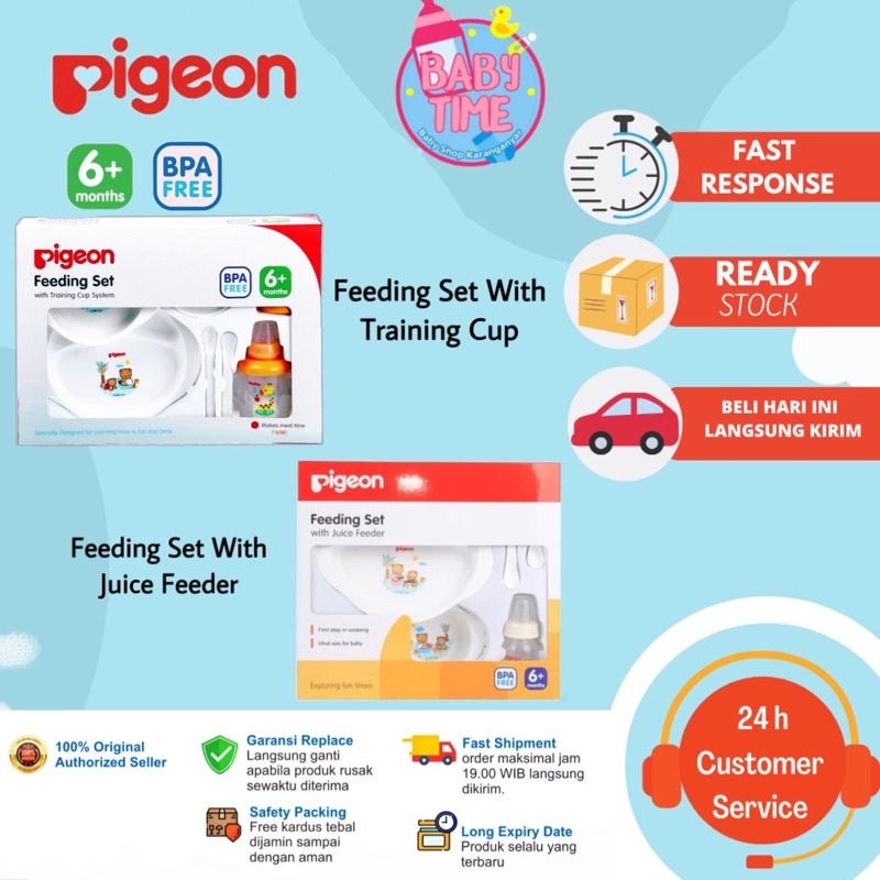 Pigeon Feeding Set With Juice Feeder / Piring sendok set alat makan MPASI bayi