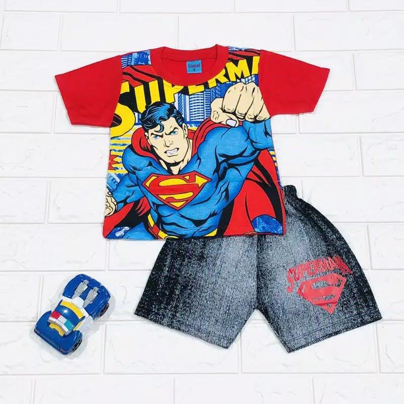 Baju Setelan Anak Usia 1-5 Tahun Motif Superman - Baju Setelan Anak Laki Laki Superhero Superman