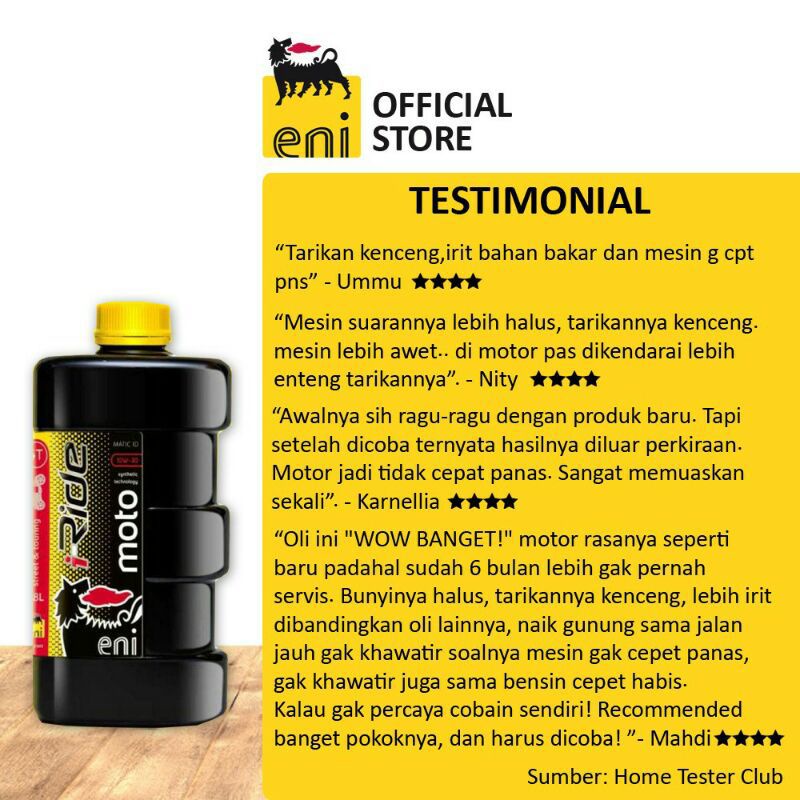 Agip Eni i-Ride Moto 4T Matic ID 10W-30 &amp; 10W-40 (0.8L) Oli Motor Matic Import Original