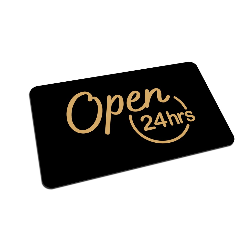 SIGN AKRILIK Cafe / Resto - OPEN 24 HOURS GOLD DOUBLE TAPE - 20x12cm