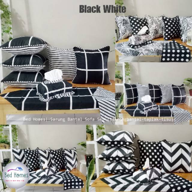 Sarung Bantal Sofa Set Hitam Putih