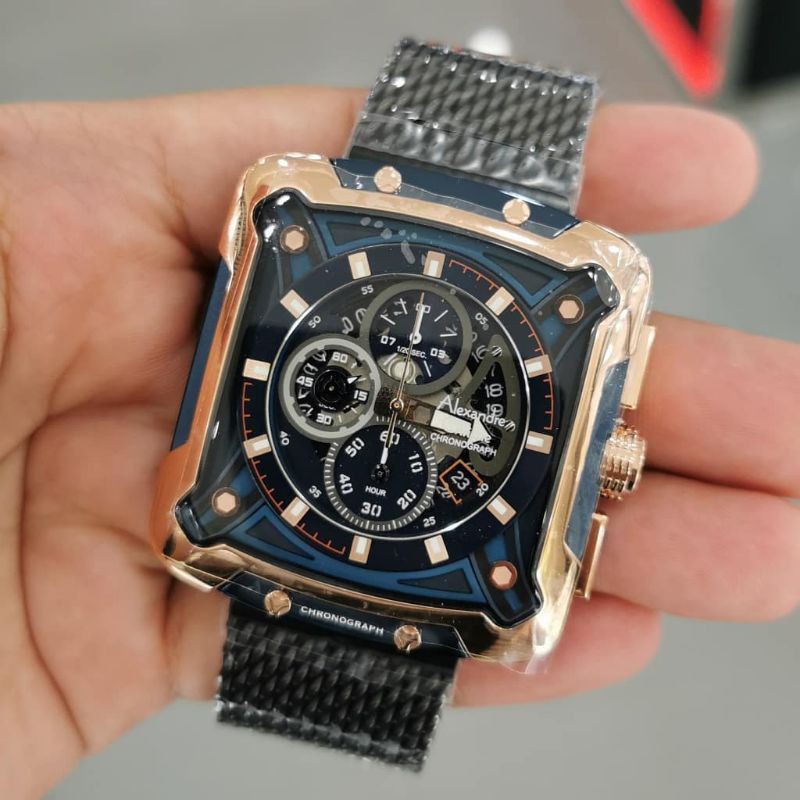 Jam Tangan Alexandre Christie AC3030 MC Rose gold / Blue Original