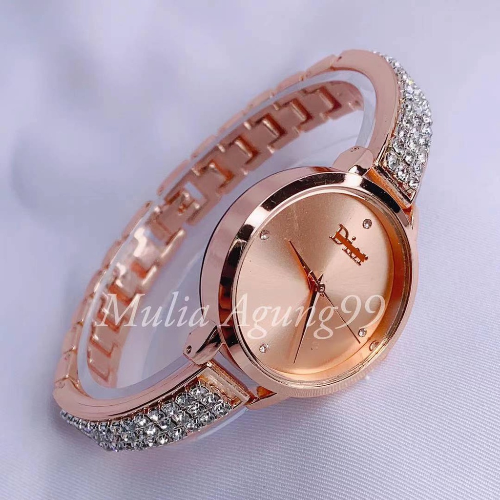 Jam Tangan Wanita Terbaru Rantai Plat Diamond Desain Mewah