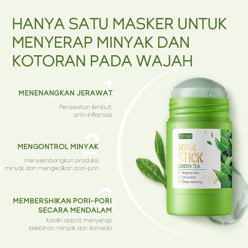 Fenyi Green Tea Mud Mask Stik KAOLIN Pembersih Komedo Penghilang Jerawat Mengontrol Minyak 40g