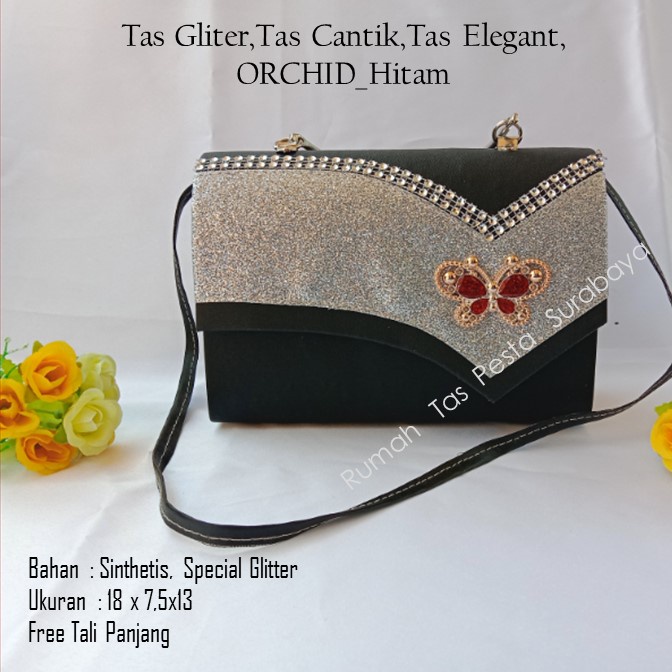 Tas Gliter,Tas Cantik,Tas Elegant,ORCHID_Hitam