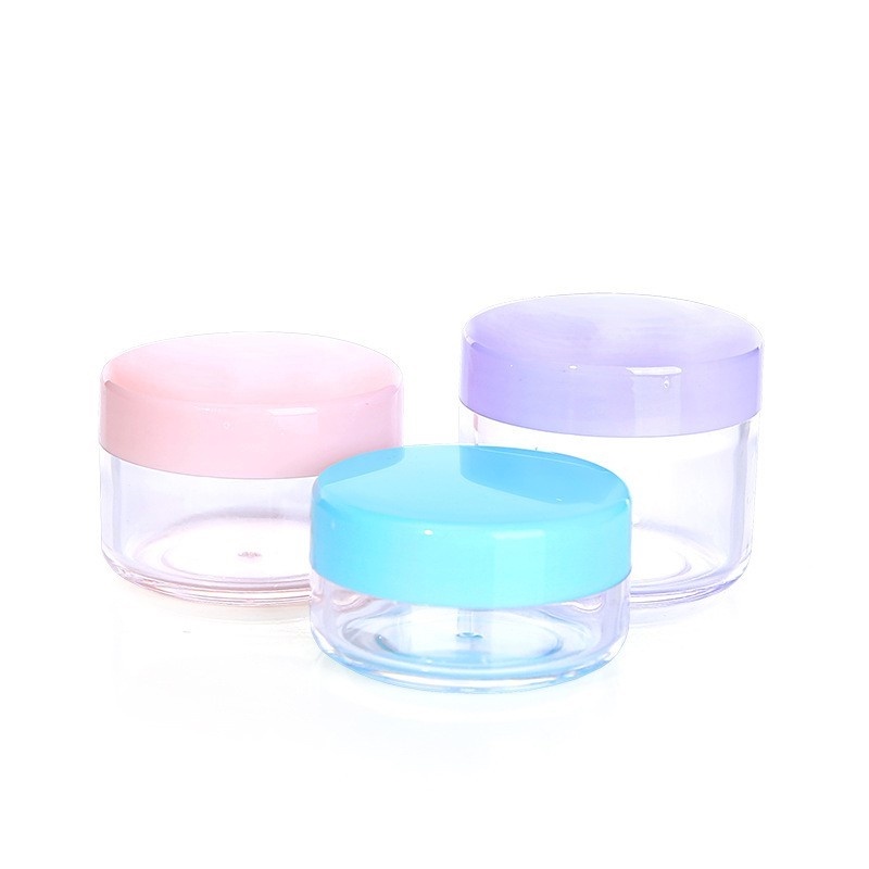 [10g/20g Mini Portable Plastic Cosmetic Empty Jars ] [Small Colorful Covers Clear Plastic Cosmetic Pot Jars] [Eyeshadow Makeup Cream Lip Balm Traveling and Outgoing Portable Container]