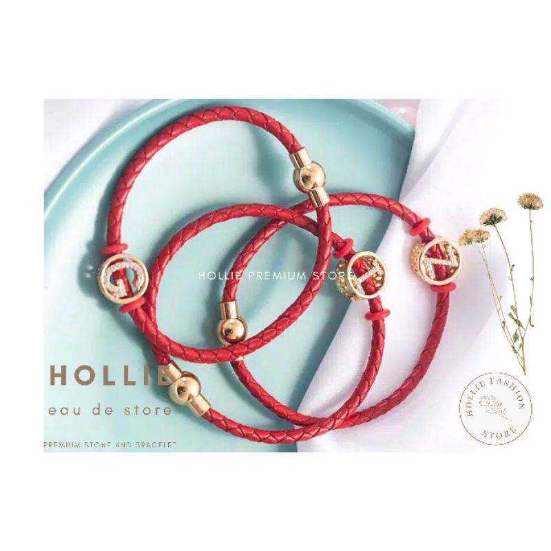 Gelang Tali Kulit  Wanita Bahan Gelang Tali Huruf Inisial untuk liontin Emas Asli