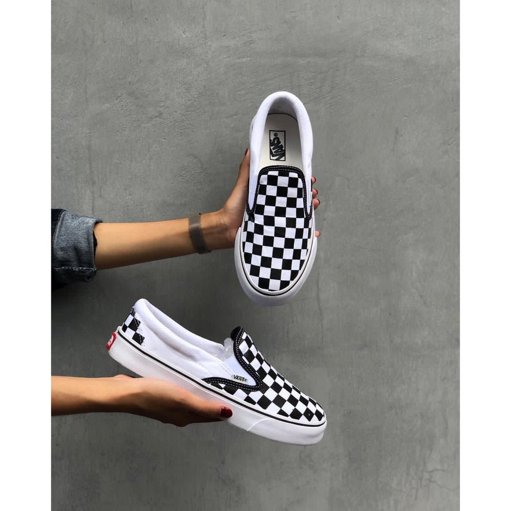 Sepatu Vans Catur Checkerboard Impor Putih Hitam White Black Kets Casual Sekolah Kuliah Kerja Murah