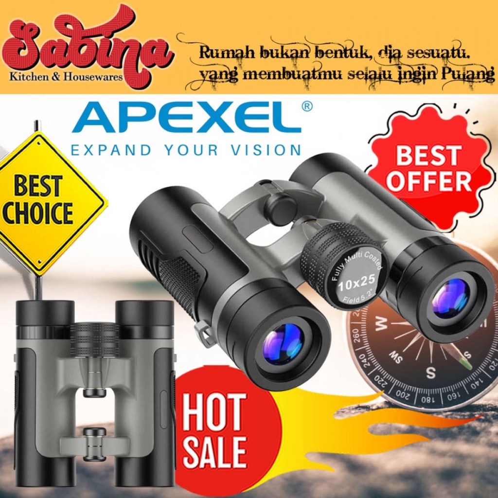 Teropong Outdoor Binocular Roof Prism Portable HD 10x25