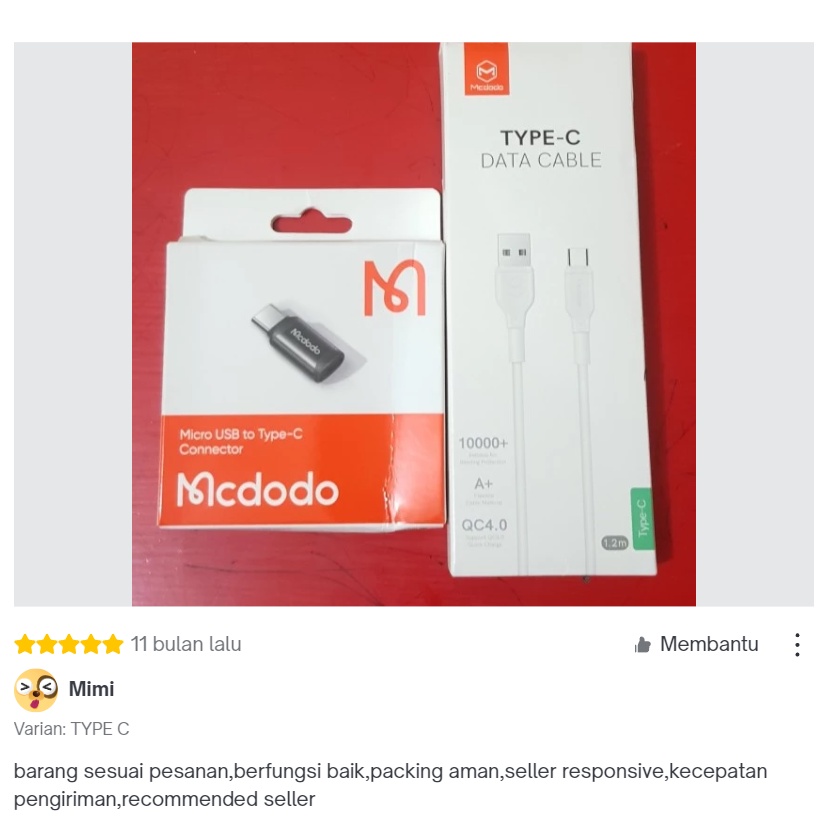 MCDODO CA-7280 Kabel USB Type C Fast Charging 18W 3A Quick Charge 4.0