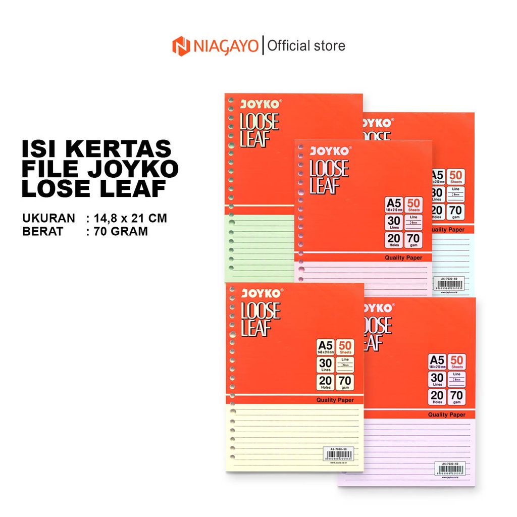 

Kertas Binder A5 Lose Leaf Joyko Warna 20 Lubang Isi 50 Lembar 70 Gsm