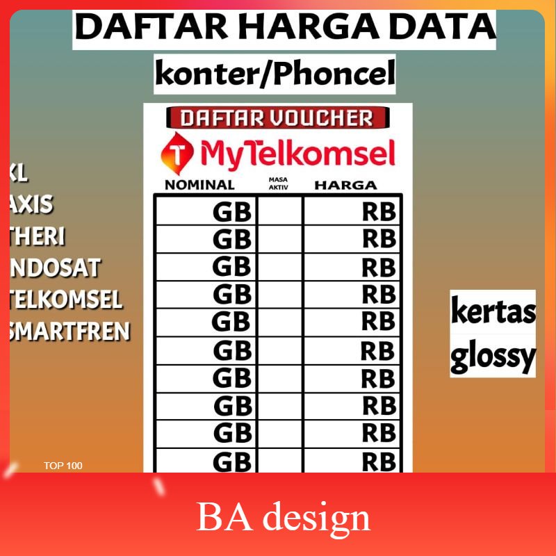 

KERTAS DAFTAR HARGA PRUDUK PAKET DATA KONTER DAN PHONCEL new10 - BA Design
