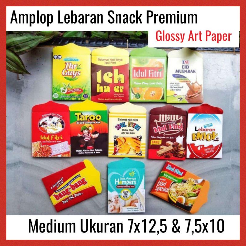 [Pack isi 10 LEMBAR] Amplop Lebaran Snack Unik Kekinian tebal premium ukuran 7 x 12,5 cm - Amplop Lebaran snack viral - 1pack / Amplop angpao isi 10 pcs ukuran 7x12,5 cm / amplop lebaran siap pakai / amplop lebaran isi 10