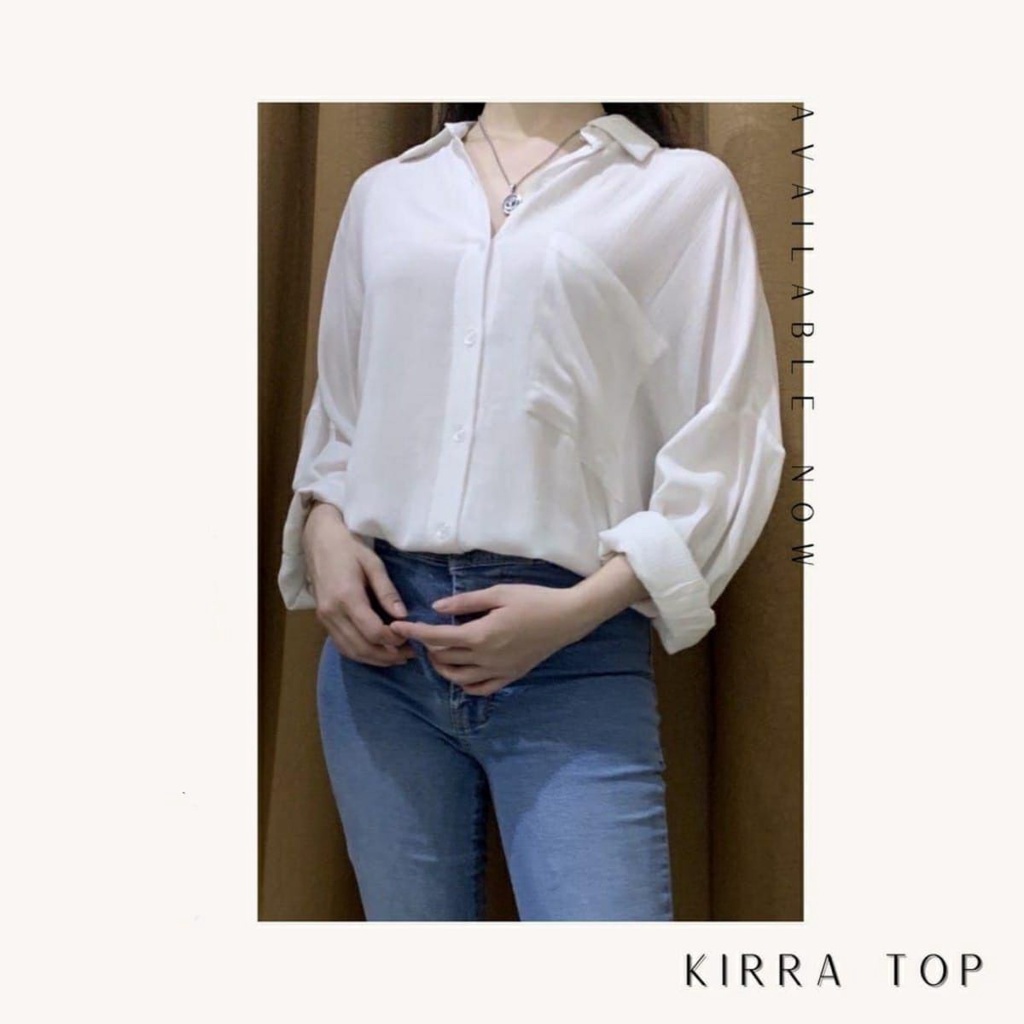 GZB Fashion Kemeja Putih Polos Wanita Lengan Panjang / Kem KIRRA SHIRT RAYON DIAMOND OVERSIZE / Keme