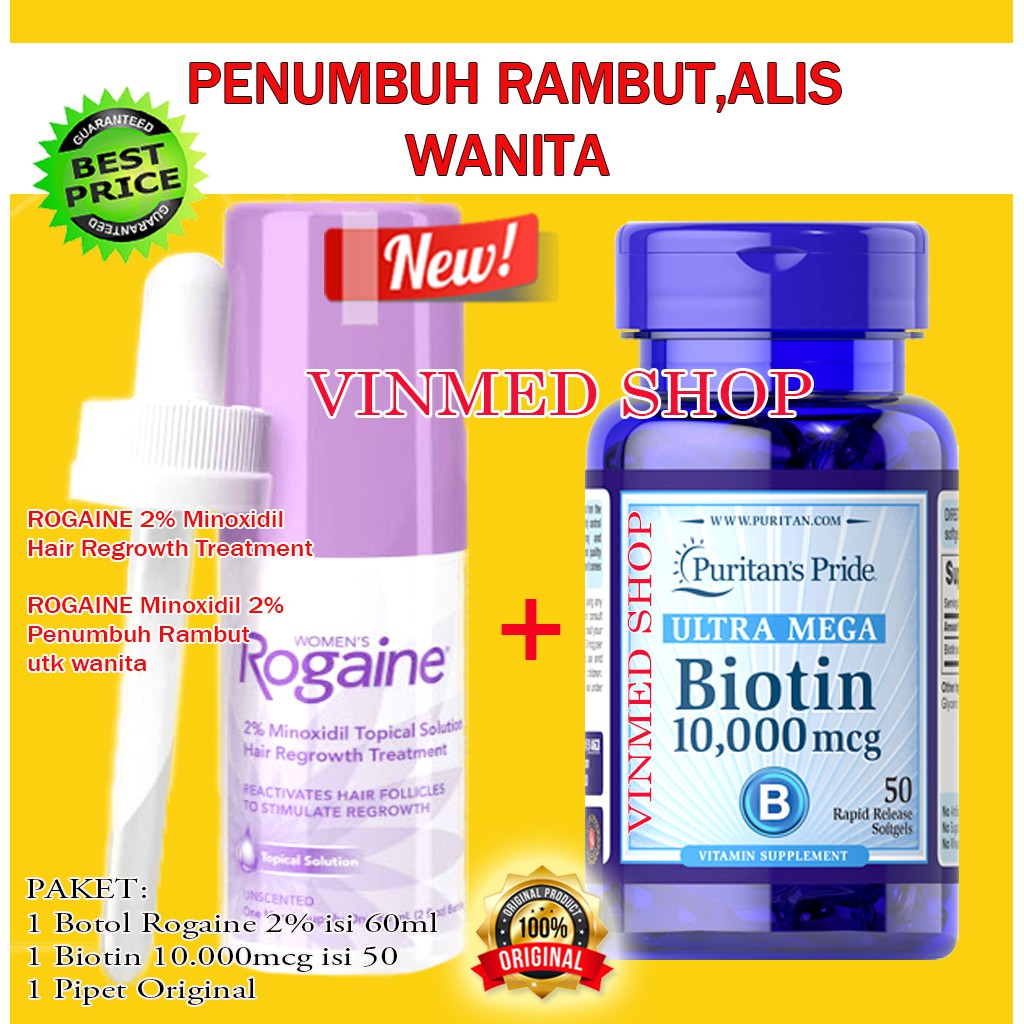 Rogaine Liquid Women Minoxidil 2%+Biotin Puritans isi 50 caps