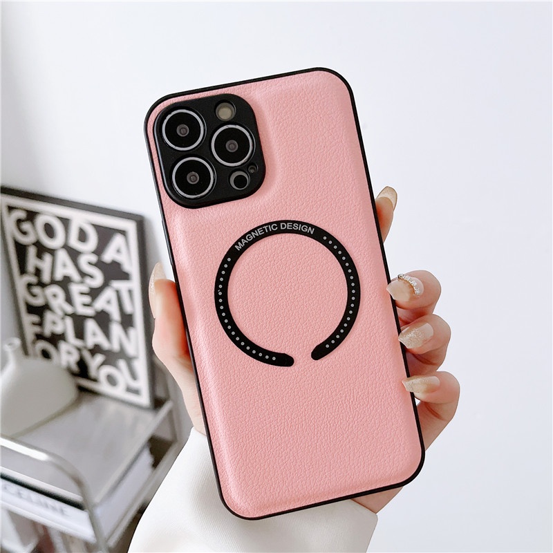 Case Magnetik Shockproof Tekstur Litchi Cover IPhone 11 12 13 14 Pro Max X XS XR