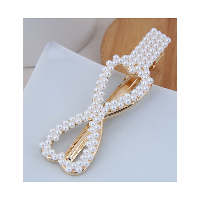 LRC Jepit Rambut Fashion Gold Imitation Pearl Small Flower Hairpin (double Heart) A58191