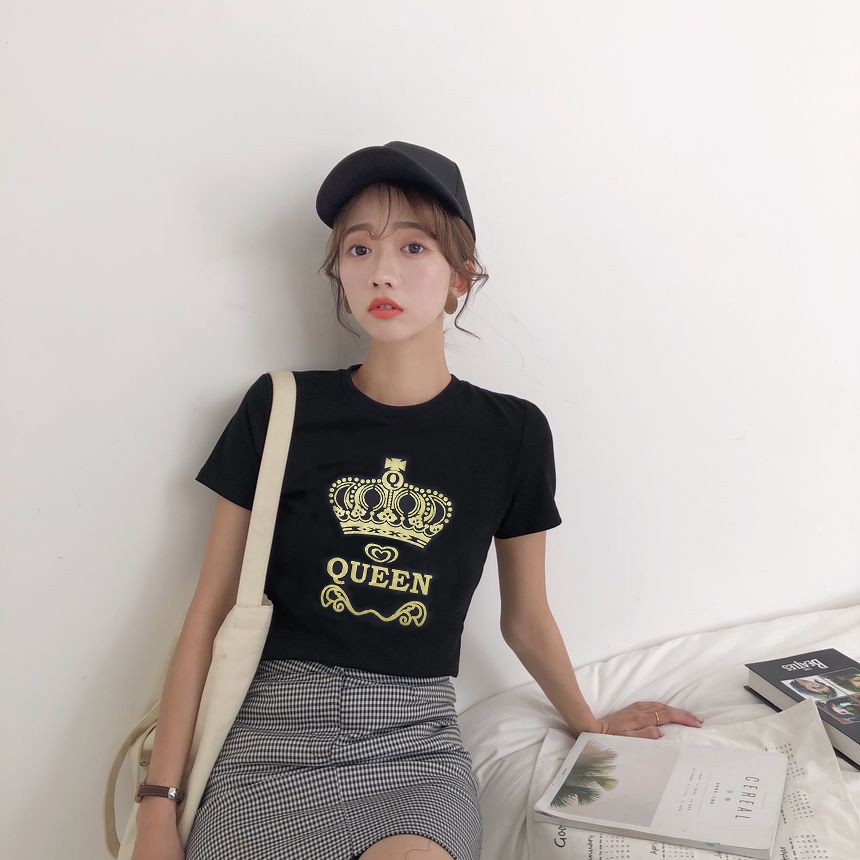 Queen Crown Tumblr tee gambar mahkota Queen Kaos wanita lengan pendek baju cewek Tshirt Berkualitas