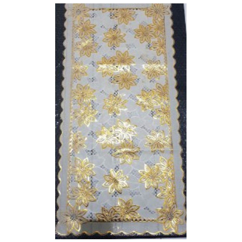 Taplak meja hias tamu motif bunga batik gold emas mewah bahan vinyl 40x85cm