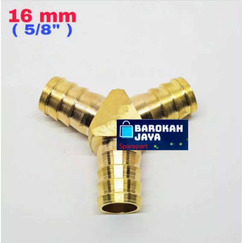 16 mm Nepel Cabang 3-Y-T KUNINGAN Sambungan Selang 5/8" inch Kompor