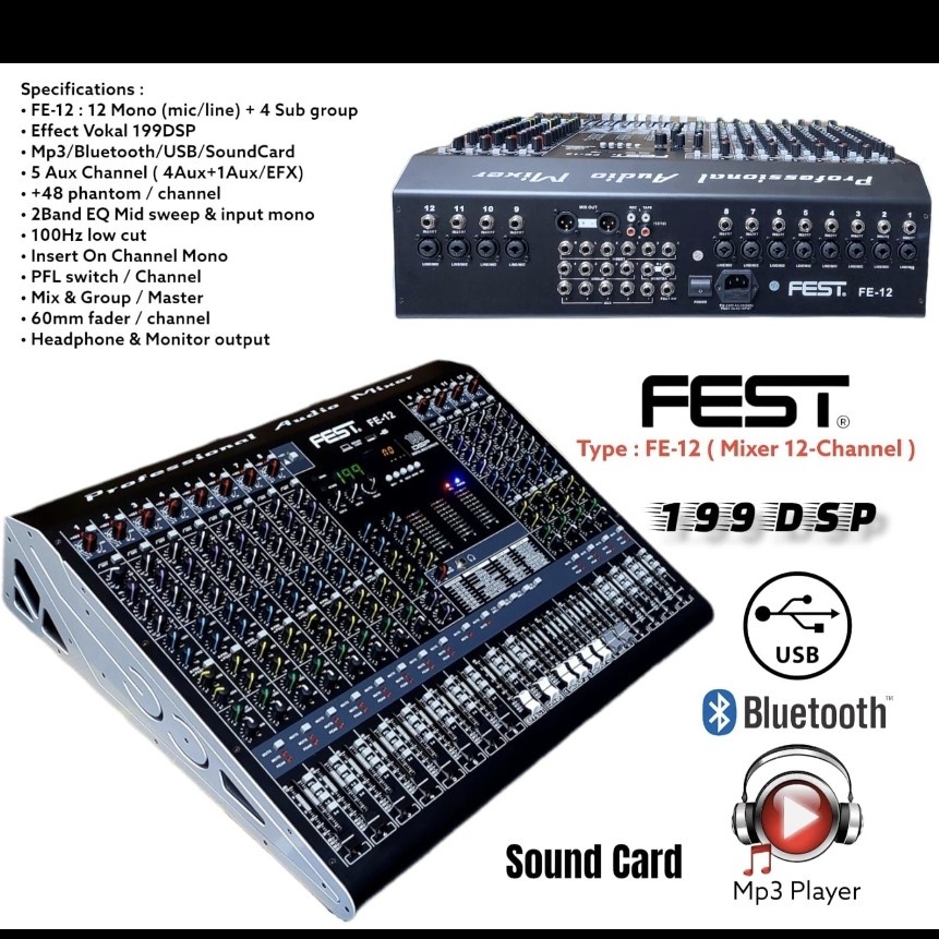 Mixer Fest FE12 Original 12channel Garansi Resmi 1 Tahun