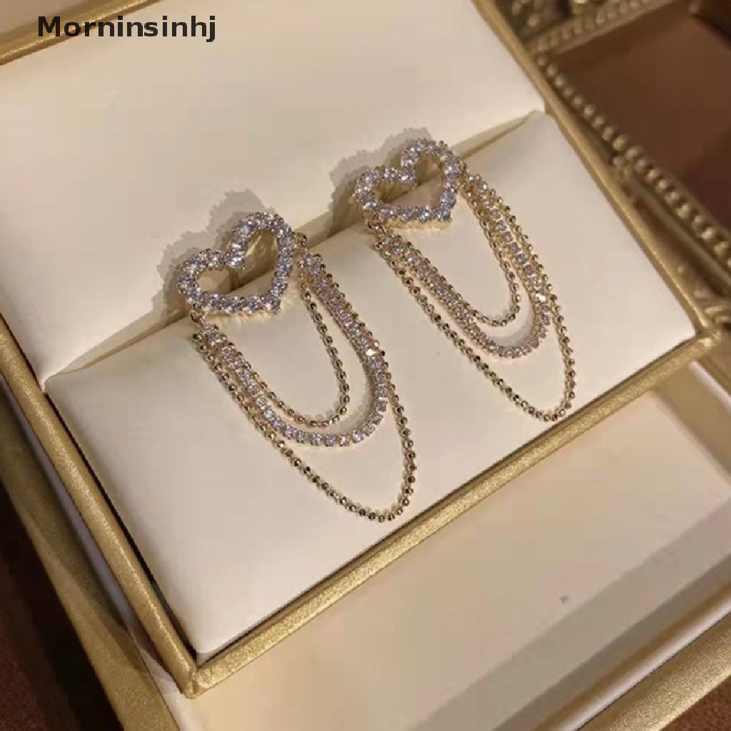 Mornin Cinta Rumbai Multi-Lapisan Rantai Panas-Terlaris Anting-Anting Baru Trendi Korea Berbentuk Hati Berlian Imitasi Anting Pesta Perhiasan Hadiah id