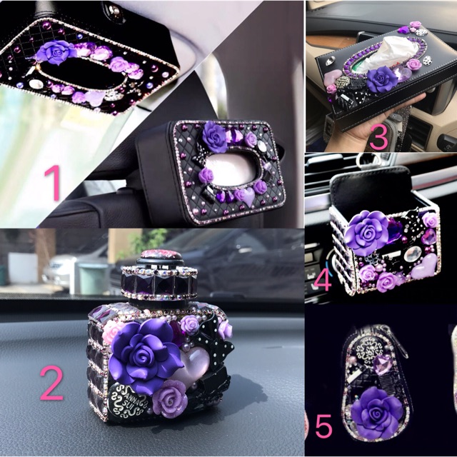 Barang mobil anna sui ungu bunga ungu tempat tissue kotak hp tempat hp hp holder dompet kUnci mobil