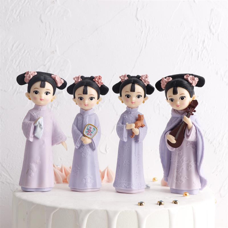 4pcs / set Miniatur Mobil Princess Kerajaan China Retro Untuk Dekorasi Topper Kue Ulang Tahun