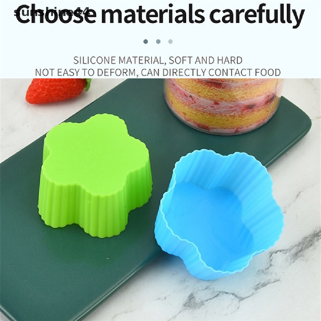 Sunshine 4Pcs Cetakan Cupcake / Muffin / Egg Tart / Pudding / Jelly Bentuk Bunga Bahan Silikon