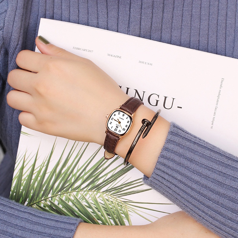 Jam Tangan Wanita Gaya Retro Untuk Bisnis Tahan Air Jam Tangan Couple Ultra-tipis Analog 1pc COD-Nomor-Brown-white