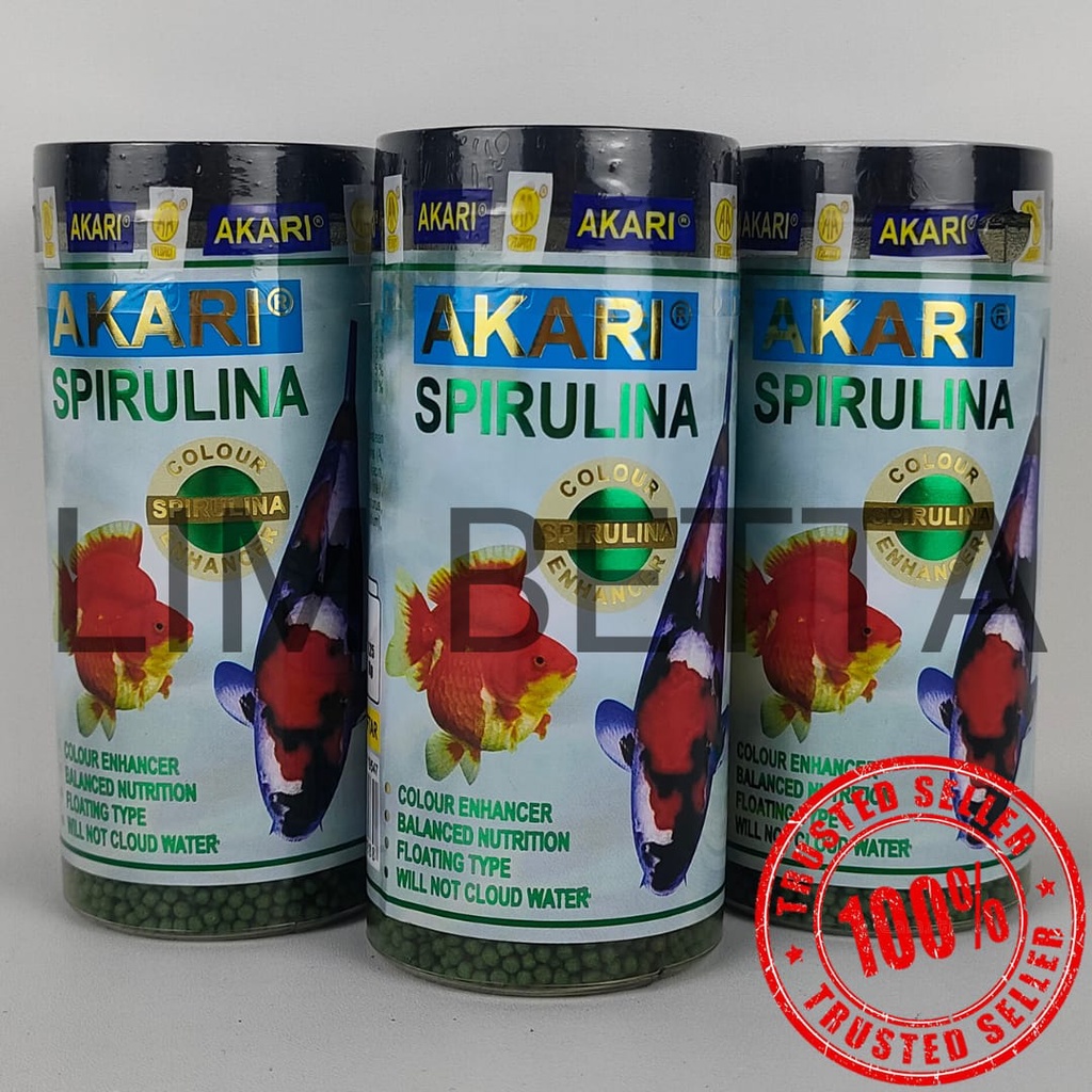 (BOTOL) AKARI SPIRULINA 1 MM 100 GRAM / MAKANAN KOKI DAN KOI