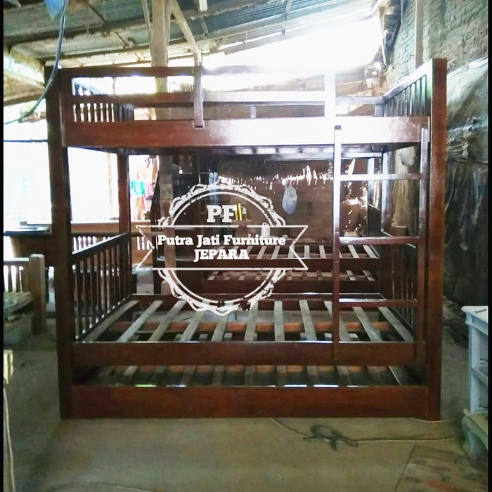 Ranjang Tempat Tidur Tingkat Susun Untuk Anak Kayu Jati ukuran 120cm