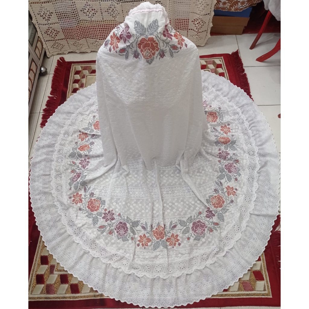 Mukena Katun Paris Salur /Bordir Strimin Keliling