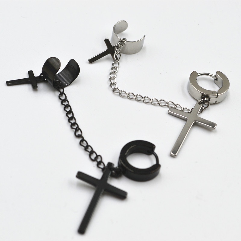 [1 Pcs Vintage Gothic Cross Pendant Earrings Clip] [Women Bridal Wedding Drop Earrings] [Ladies Elegant Long Dangle Earrings]