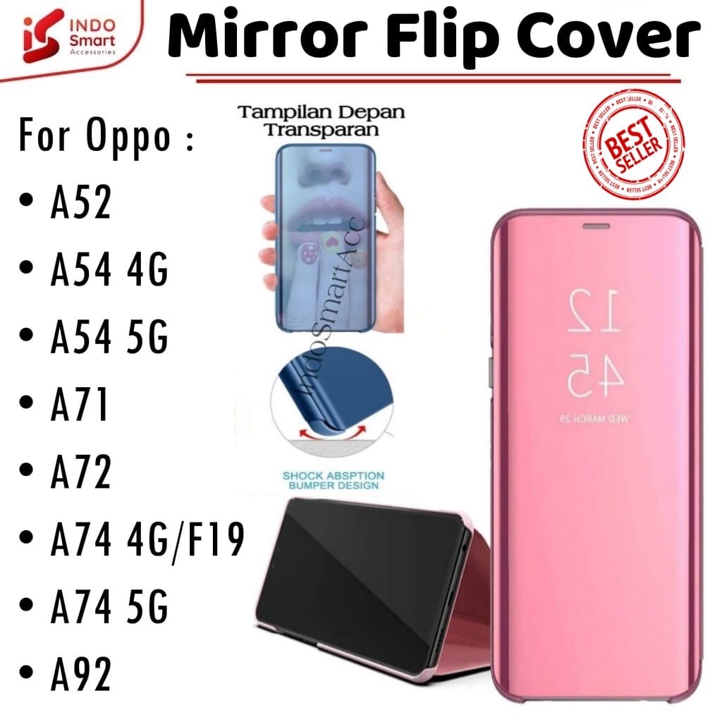 Flip Mirror Oppo A52 A54 A71 A72 A74 A92 A96 4G 5G Case Sarung Casing Clear View Cover Standing