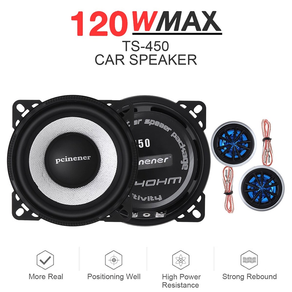 Pcinener Speaker Mobil HiFi 4 Inch 120W 2 PCS - TS-450 - Black