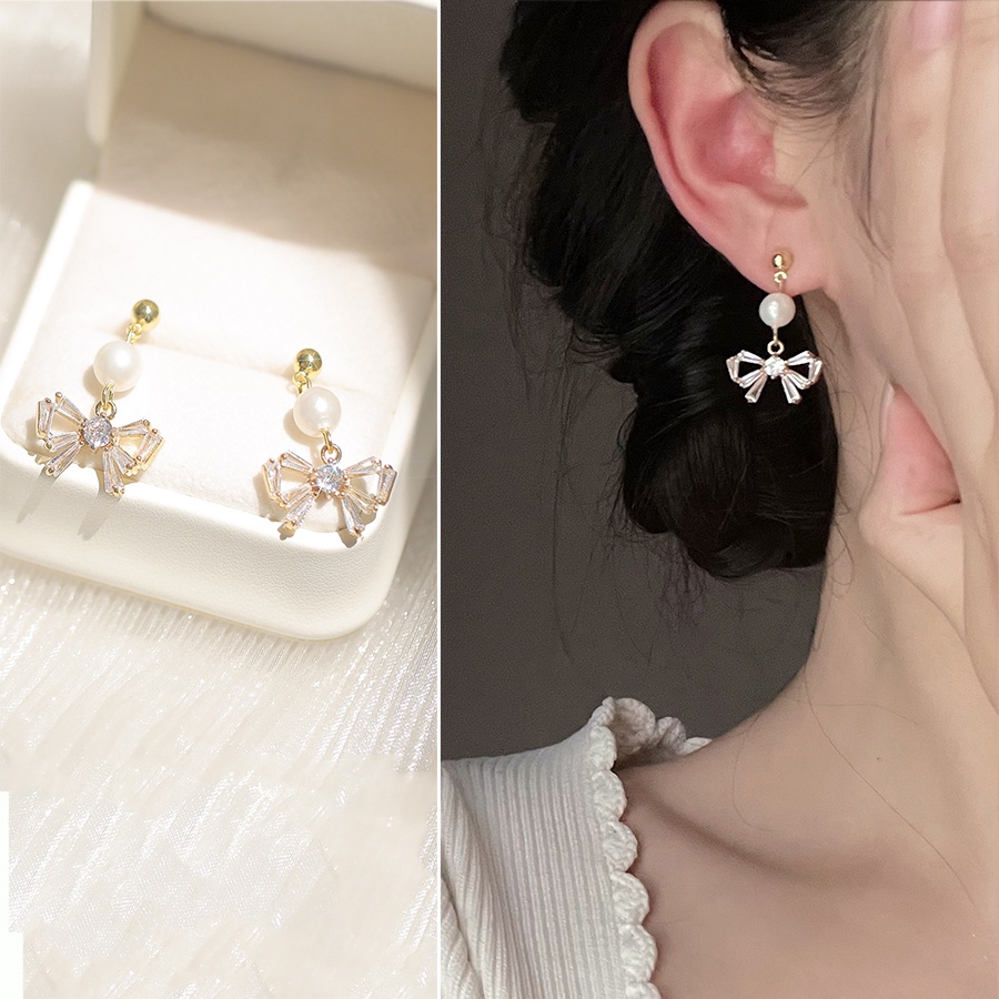 Anting Stud Desain Pita Mutiara Air Tawar Gaya Korea Untuk Wanita