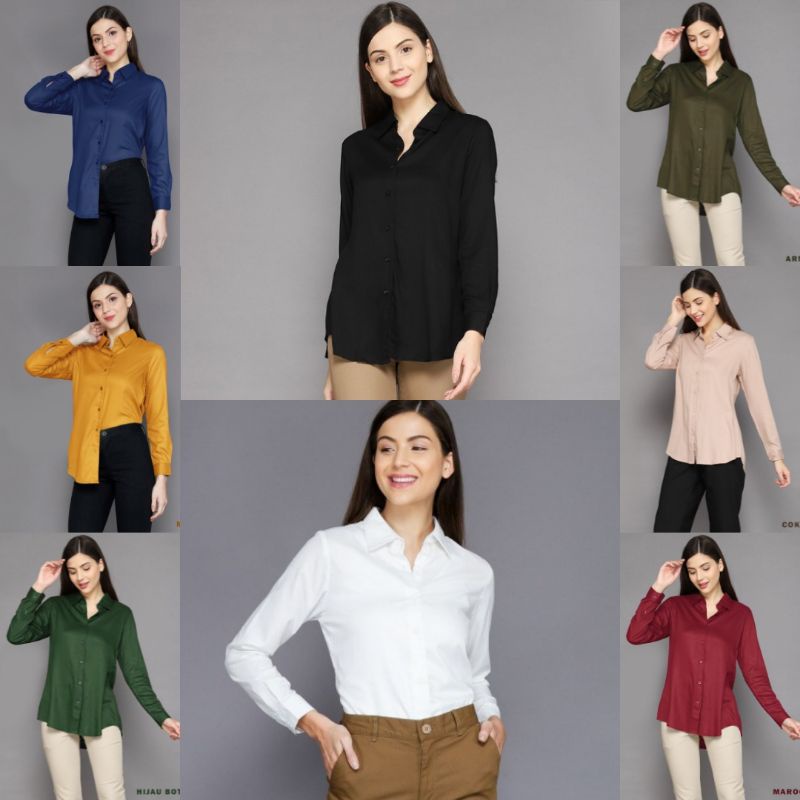 Kemeja Polos Basic Atasan Blouse Wanita Casual  Kombinasi / Kemeja Polos Kekinian Korean Style