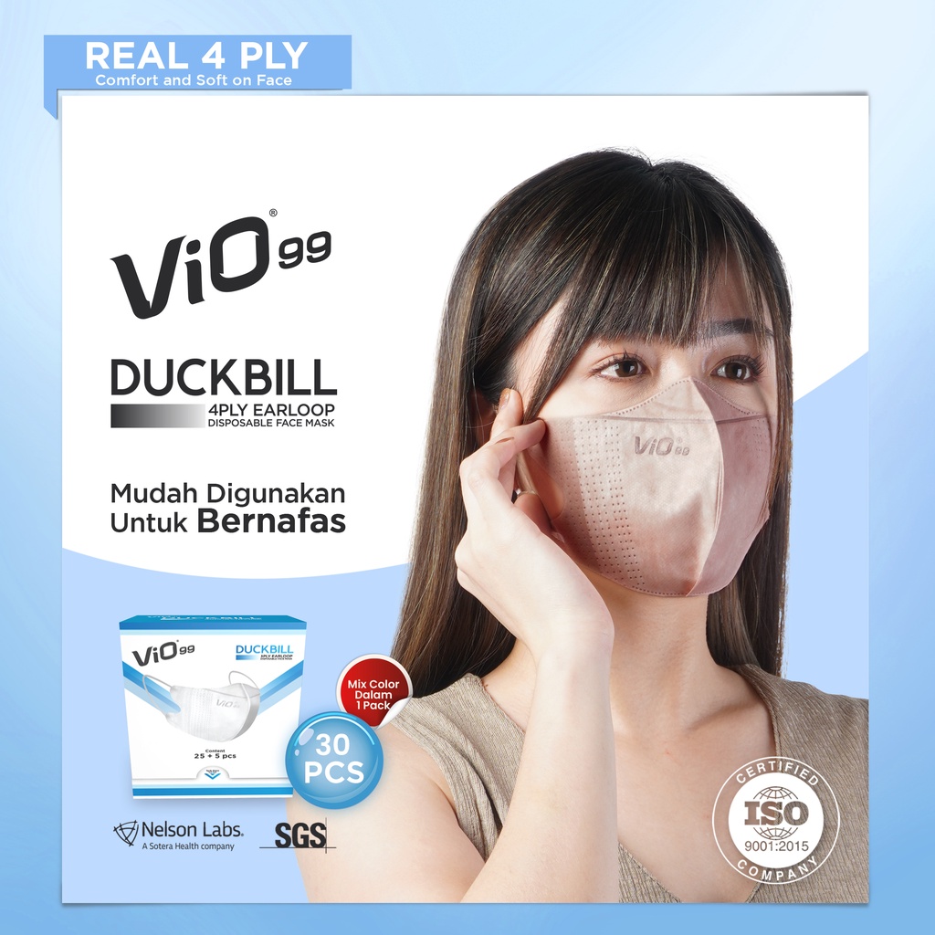 Vio Duckbill 30’S Mask 4Ply Earloop Nude Series Masker medis dengan filtrasi 99% breathable