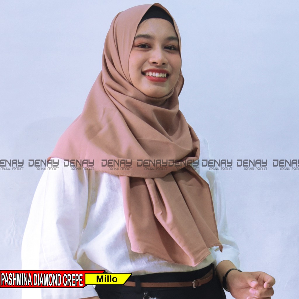 TOKODENAY - Hijab Pashmina Diamond Crepe - (200 X 75) Jahit Tepi Pashmina Jilbab Polos