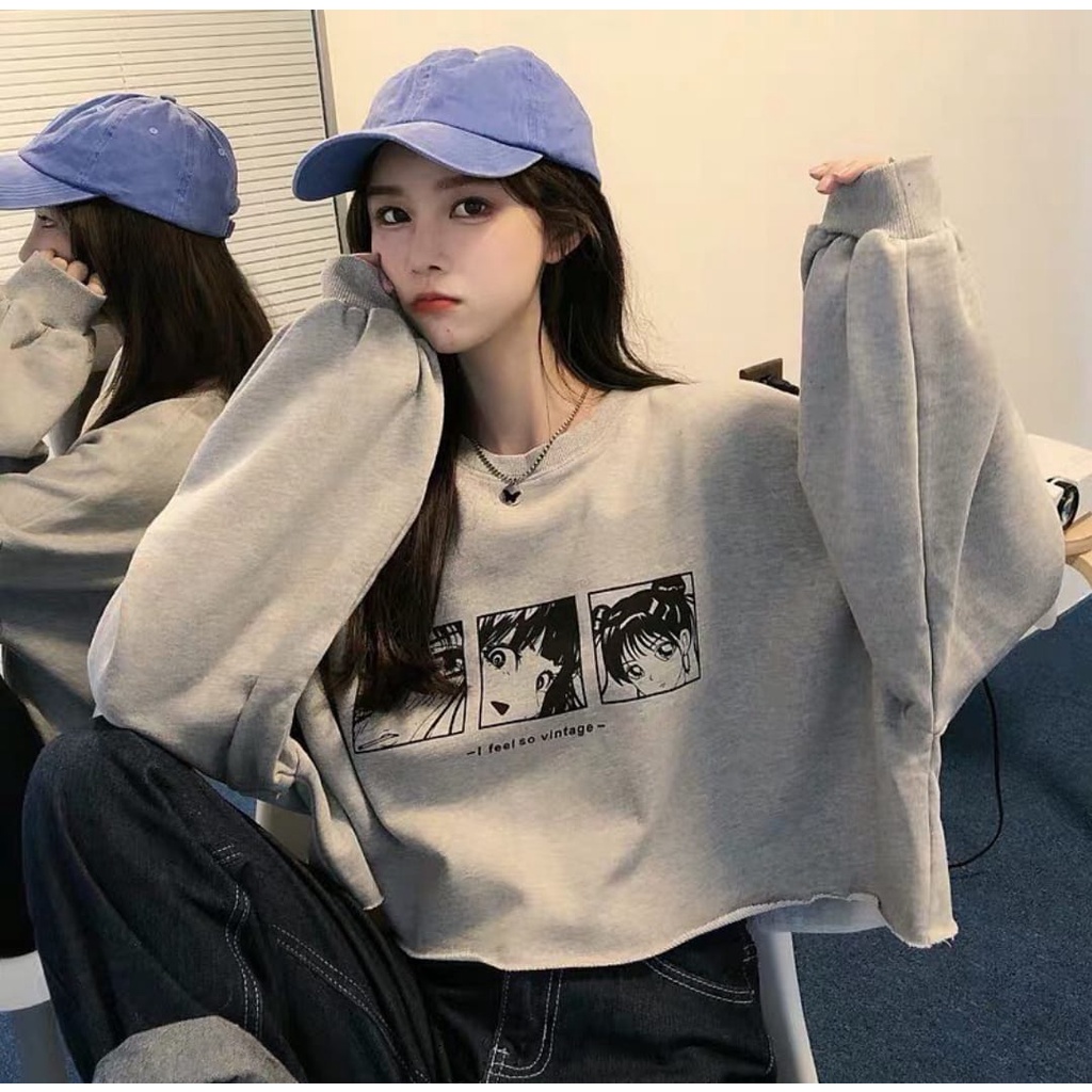 ANIME CROPE SWEATER OVERSIZE - SWEATER OVERSIZE WANITA - SWEATER CROP