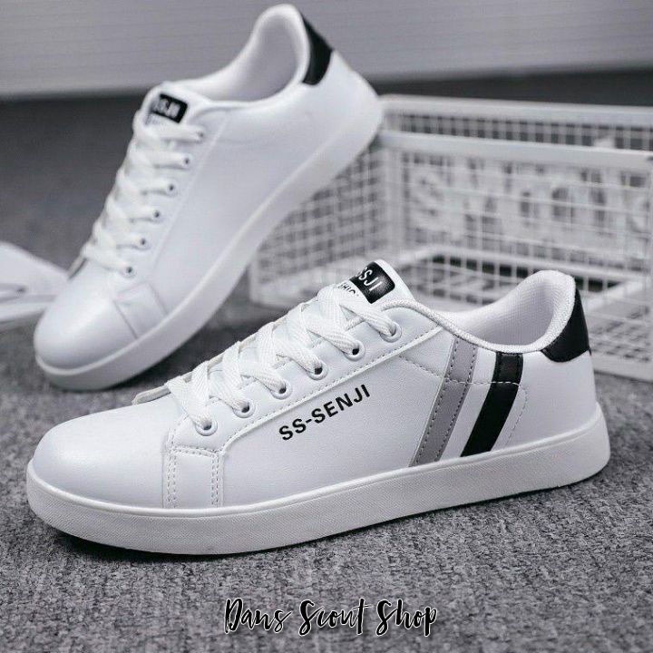 Sepatu Senji Flat Sneakers Pria Dua Garis Sepatu Casual Pria Trendy