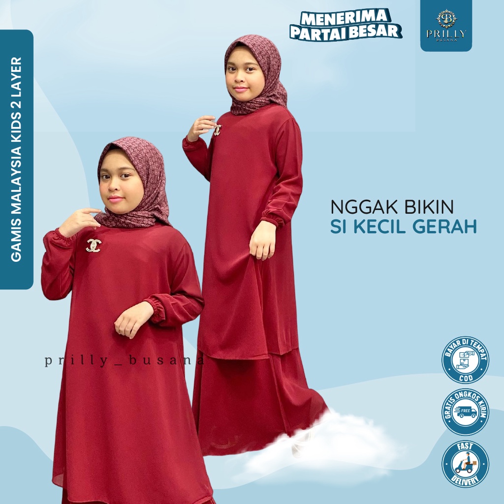 PB Prilly Busana - Keyla - malaysia anak 2 layer - gamis malaysia anak 2 layer