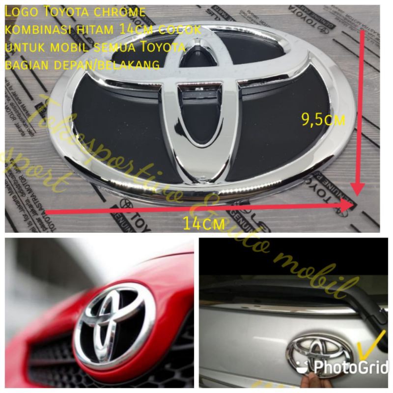 Logo Emblem Huruf Lambang Toyota 14cm chrome+hitam tempel cocok untuk semua mobil Toyota
