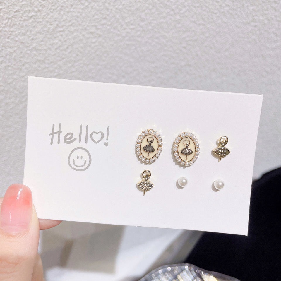 Gaya Korea baroque menari gadis Mutiara wanita anting-anting anting-anting jarum perak emas retro te