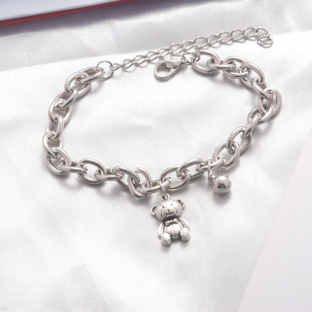 ROW Women Silver Bracelets Simplicity Chain Bracelet Bear Bracelet New Hand Chain Pendant Fashion Jewelry Charm Cute Jewelry Cuff Bangles